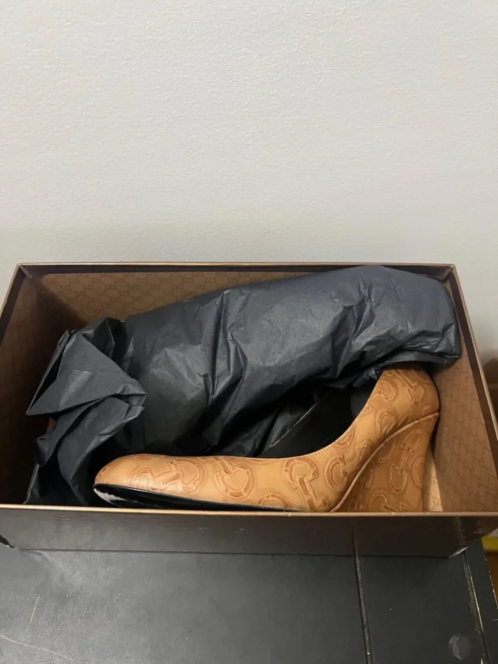 Gucci Beige Embossed Leather Wedge Pumps with GG Logo Detail Size 7 US / 37 EU